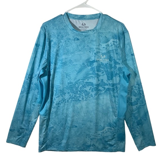 Real Tree Wave Long Sleeve Performance Tee Fishing Light Blue - Picture 1 of 7